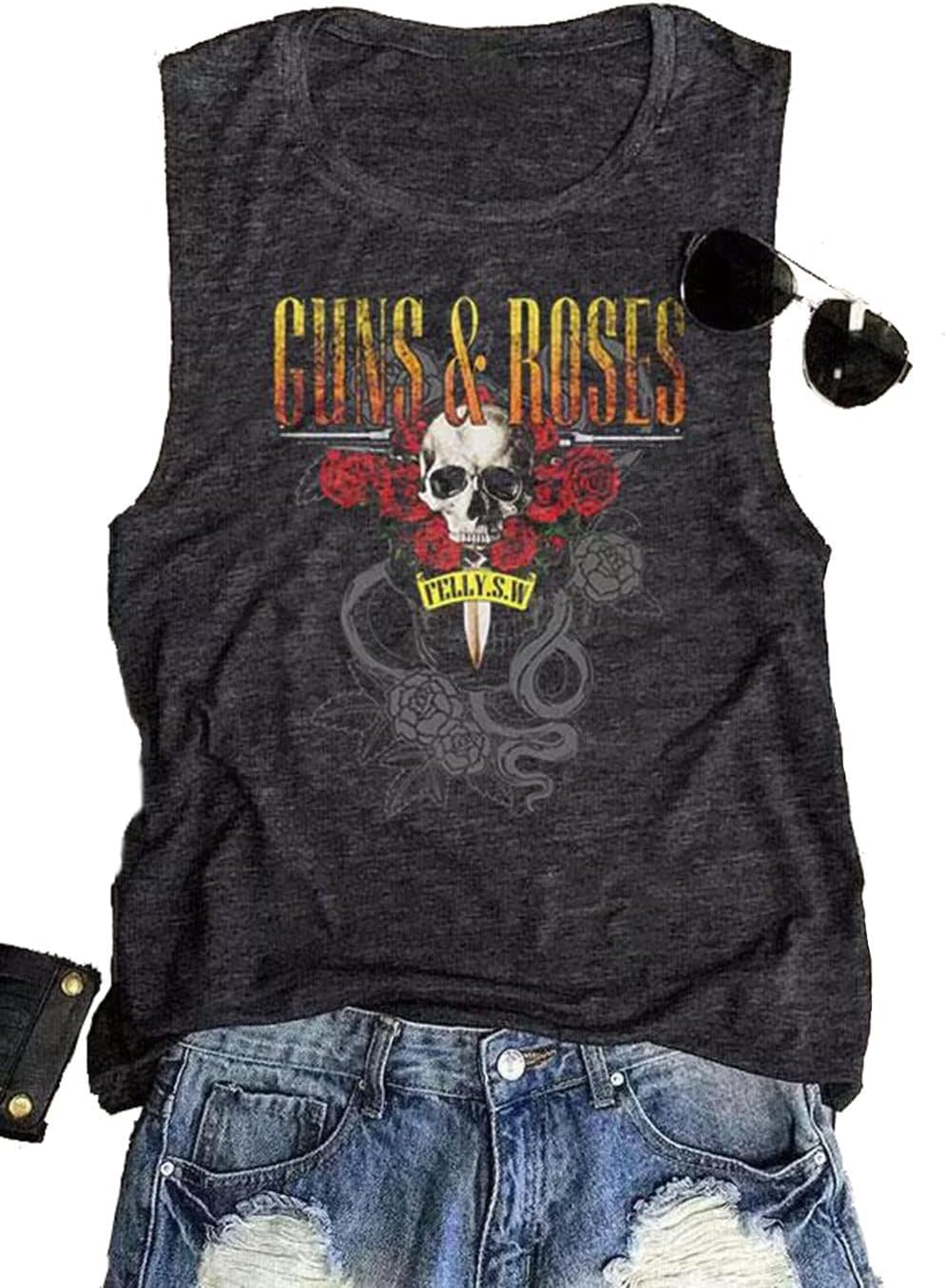 Roses Tank Top Women Funny Skeletons Graphic Sleeveless Shirt Summer Letter Print Casual Tank Skull Head Tank