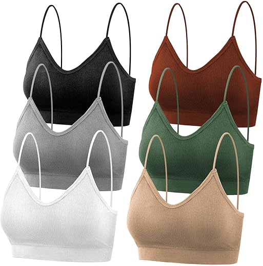 Selizo Padded Bralettes For Women, 6 Pcs Sports Bras For Women Pack, V Neck Cami Bando Bra For Women Girls