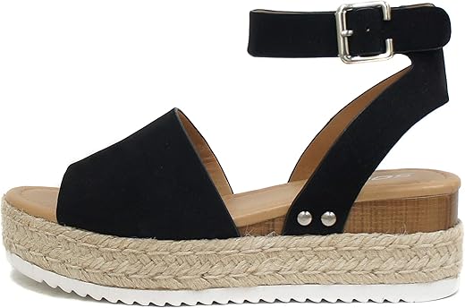 Soda Topic Open Toe Buckle Ankle Strap Espadrilles Flatform Wedge Casual Sandal