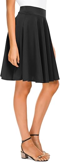 Urban Coco Women'S Basic Midi Skirt Versatile Stretchy Flared Casual High Waisted Skirt