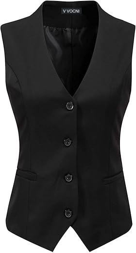 V Vocni Women'S Fully Lined 4 Button V-Neck Economy Dressy Suit Vest Waistcoat