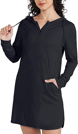 Willit Women'S Upf 50+ Swim Cover-Up Dress Hooded Beach Sun Long Sleeve Swimwear Quick Dry Spf Swim Shirts