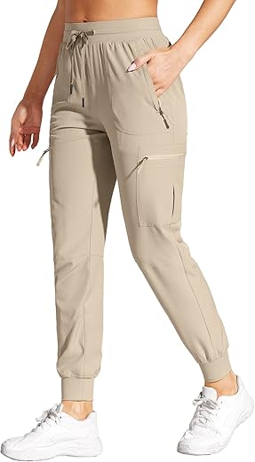 Womens Cargo Joggers Hiking Pants Lightweight Quick Dry Waterproof Womens Work Casual Track Pants With Zipper Pockets