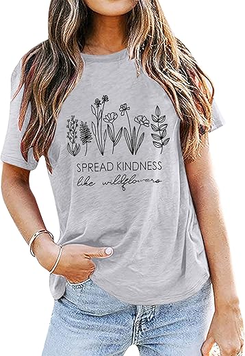 Womens Kindness Shirt Positive Saying Inspirational Tshirt Plant Lover Tee Shirt Casual Teacher Tee Top