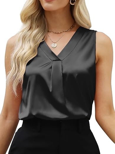 Women'S Silk Satin Blouse, Summer Sleeveless Tank Tops, V Neck Camisole Work Shirts For Women 2024