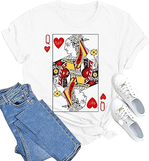 Queen of Hearts T-Shirt Women Vintage Graphic Tee Shirt Funny Letter Print Short Sleeve Queen Shirt Tops